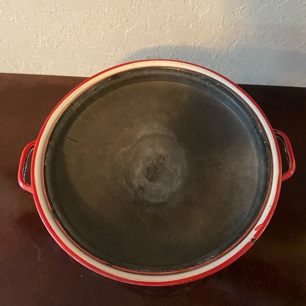 Antique 1920’s Large White Enamel Pot Red Trim Great Antique Vintage Condition